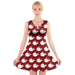 Cute Whale Illustration Pattern V-neck Sleeveless Dress by GardenOfOphir