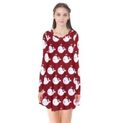 Cute Whale Illustration Pattern Long Sleeve V-neck Flare Dress by GardenOfOphir