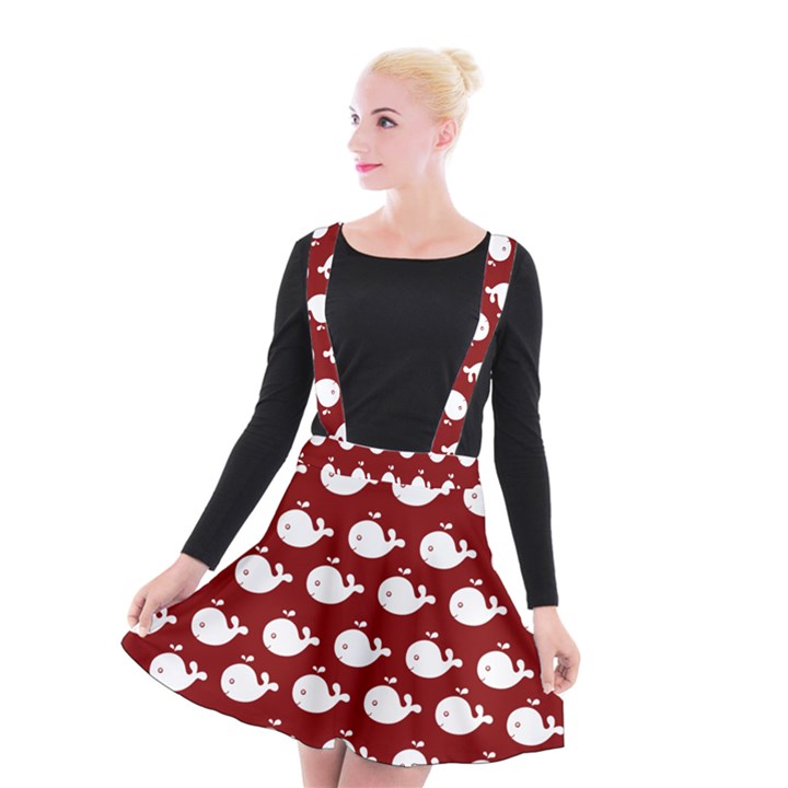 Cute Whale Illustration Pattern Suspender Skater Skirt