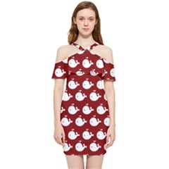 Cute Whale Illustration Pattern Shoulder Frill Bodycon Summer Dress by GardenOfOphir