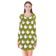 Cute Whale Illustration Pattern Long Sleeve V-neck Flare Dress by GardenOfOphir