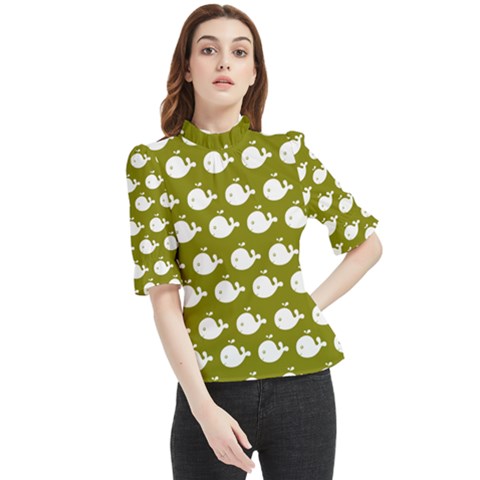 Cute Whale Illustration Pattern Frill Neck Blouse by GardenOfOphir