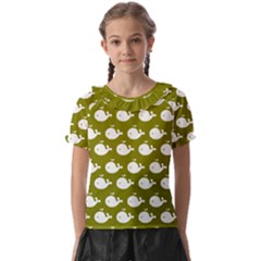 Cute Whale Illustration Pattern Kids  Frill Chiffon Blouse by GardenOfOphir