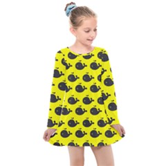 Cute Whale Illustration Pattern Kids  Long Sleeve Dress by GardenOfOphir