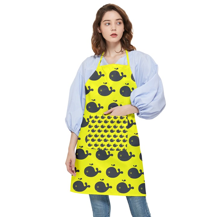 Cute Whale Illustration Pattern Pocket Apron