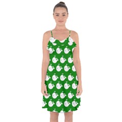 Cute Whale Illustration Pattern Ruffle Detail Chiffon Dress