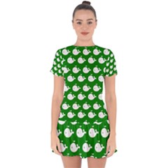 Cute Whale Illustration Pattern Drop Hem Mini Chiffon Dress by GardenOfOphir