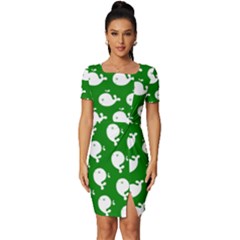 Cute Whale Illustration Pattern Fitted Knot Split End Bodycon Dress by GardenOfOphir