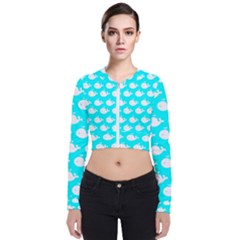 Cute Whale Illustration Pattern Long Sleeve Zip Up Bomber Jacket by GardenOfOphir