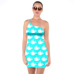 Cute Whale Illustration Pattern One Soulder Bodycon Dress by GardenOfOphir