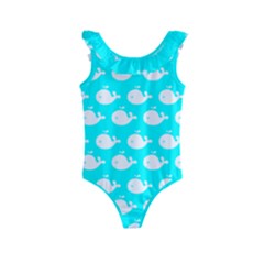 Cute Whale Illustration Pattern Kids  Frill Swimsuit by GardenOfOphir