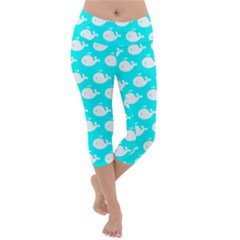 Cute Whale Illustration Pattern Lightweight Velour Capri Yoga Leggings