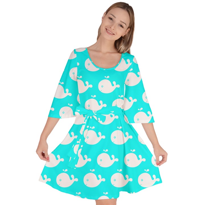 Cute Whale Illustration Pattern Velour Kimono Dress