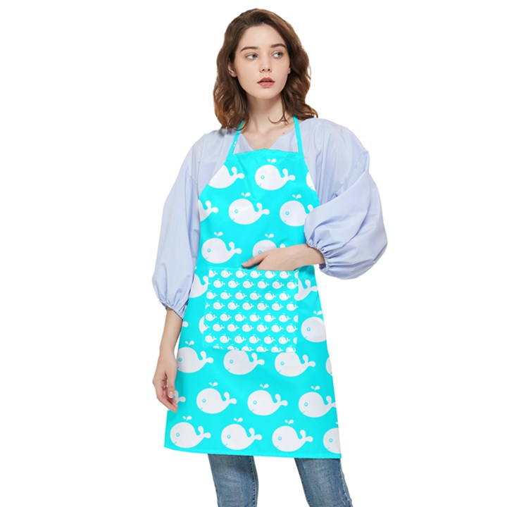 Cute Whale Illustration Pattern Pocket Apron