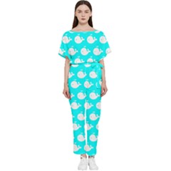 Cute Whale Illustration Pattern Batwing Lightweight Chiffon Jumpsuit by GardenOfOphir