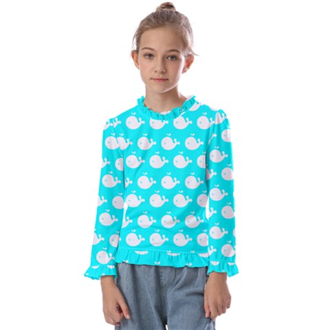 Cute Whale Illustration Pattern Kids  Frill Detail Tee by GardenOfOphir