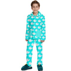 Cute Whale Illustration Pattern Kids  Long Sleeve Velvet Pajamas Set