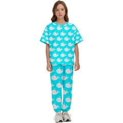 Cute Whale Illustration Pattern Kids  Tee And Pants Sports Set by GardenOfOphir