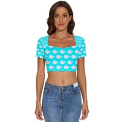 Cute Whale Illustration Pattern Short Sleeve Square Neckline Crop Top  by GardenOfOphir