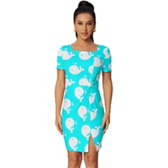 Cute Whale Illustration Pattern Fitted Knot Split End Bodycon Dress by GardenOfOphir