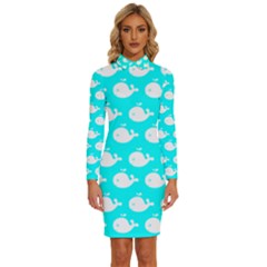 Cute Whale Illustration Pattern Long Sleeve Shirt Collar Bodycon Dress by GardenOfOphir