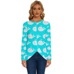 Cute Whale Illustration Pattern Long Sleeve Crew Neck Pullover Top by GardenOfOphir