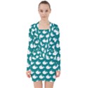 Cute Whale Illustration Pattern V-neck Bodycon Long Sleeve Dress View1