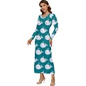 Cute Whale Illustration Pattern Long Sleeve Longline Maxi Dress View2