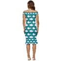 Cute Whale Illustration Pattern Off Shoulder Ruffle Split Hem Bodycon Dress View4