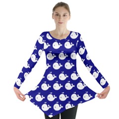 Cute Whale Illustration Pattern Long Sleeve Tunic 