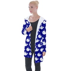 Cute Whale Illustration Pattern Longline Hooded Cardigan by GardenOfOphir