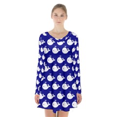 Cute Whale Illustration Pattern Long Sleeve Velvet V-neck Dress by GardenOfOphir