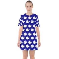 Cute Whale Illustration Pattern Sixties Short Sleeve Mini Dress by GardenOfOphir