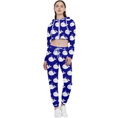 Cute Whale Illustration Pattern Cropped Zip Up Lounge Set by GardenOfOphir