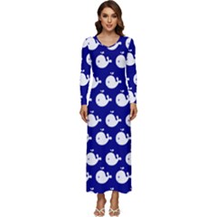 Cute Whale Illustration Pattern Long Sleeve Longline Maxi Dress by GardenOfOphir