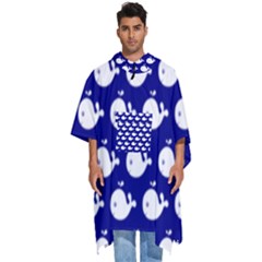 Cute Whale Illustration Pattern Men s Hooded Rain Ponchos