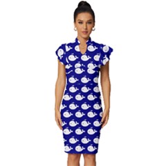 Cute Whale Illustration Pattern Vintage Frill Sleeve V-neck Bodycon Dress by GardenOfOphir