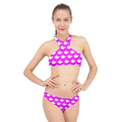 Cute Whale Illustration Pattern High Neck Bikini Set by GardenOfOphir