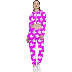 Cute Whale Illustration Pattern Cropped Zip Up Lounge Set by GardenOfOphir