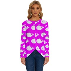 Cute Whale Illustration Pattern Long Sleeve Crew Neck Pullover Top by GardenOfOphir