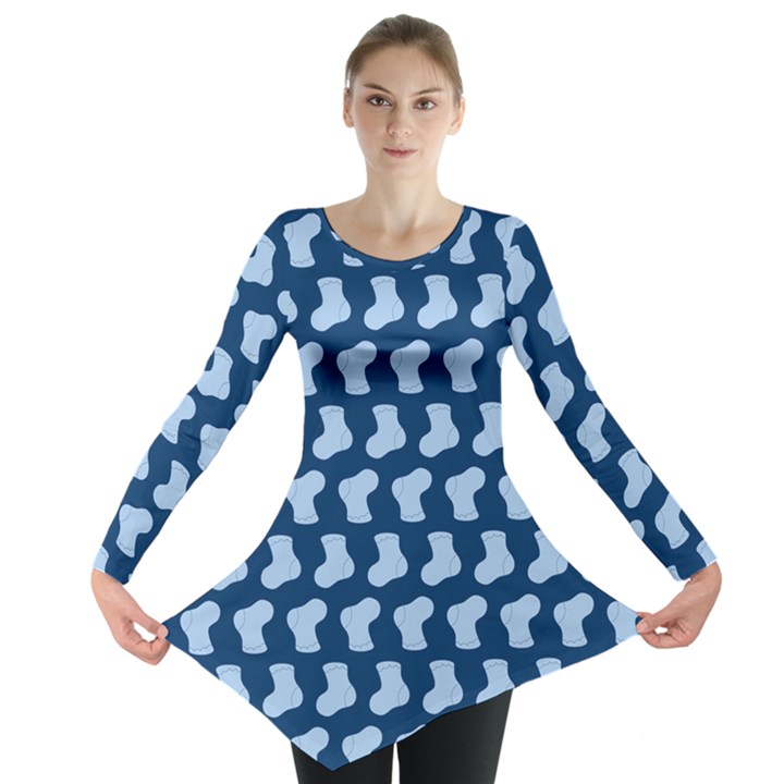 Blue Cute Baby Socks Illustration Pattern Long Sleeve Tunic 