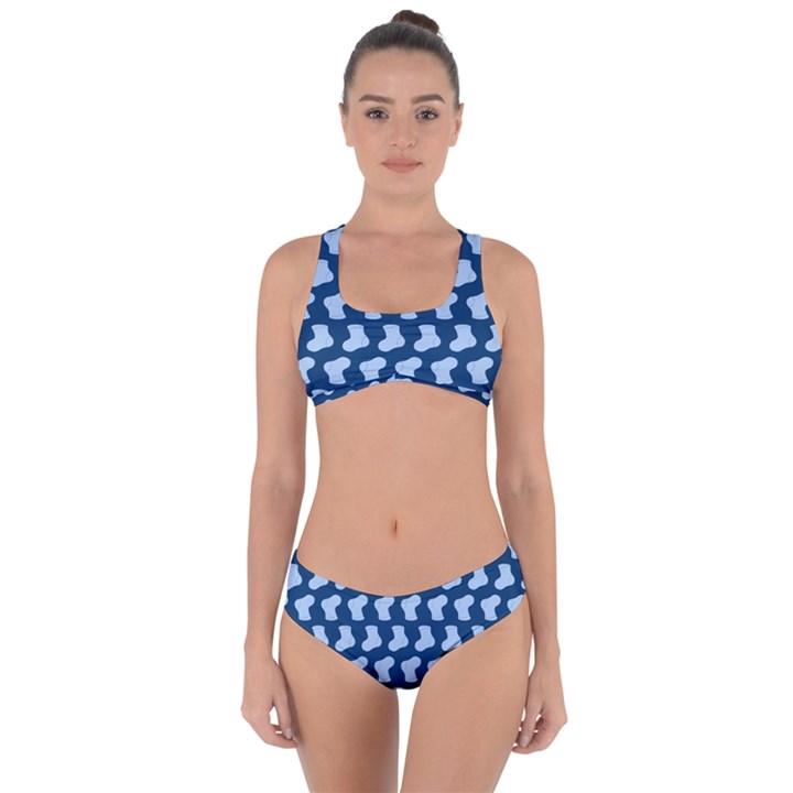 Blue Cute Baby Socks Illustration Pattern Criss Cross Bikini Set