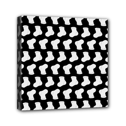 Black And White Cute Baby Socks Illustration Pattern Mini Canvas 6  X 6  (stretched) by GardenOfOphir