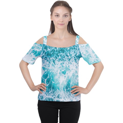 Tropical Blue Ocean Wave Cutout Shoulder Tee by Jack14