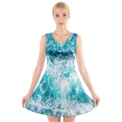 Tropical Blue Ocean Wave V-neck Sleeveless Dress by Jack14