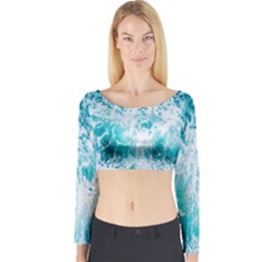 Tropical Blue Ocean Wave Long Sleeve Crop Top by Jack14