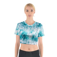 Tropical Blue Ocean Wave Cotton Crop Top by Jack14