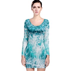 Tropical Blue Ocean Wave Long Sleeve Velvet Bodycon Dress by Jack14