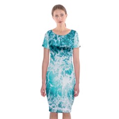 Tropical Blue Ocean Wave Classic Short Sleeve Midi Dress by Jack14