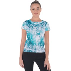 Tropical Blue Ocean Wave Short Sleeve Sports Top  by Jack14